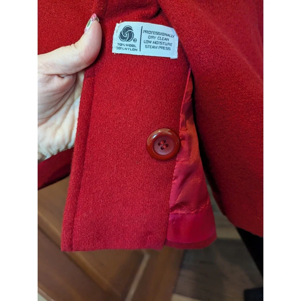 Vintage Shari Love Red Wool Blend Double Breasted‎ Coat Classic Pocket Winter